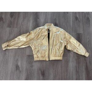 Rare Julian K 80s Gold Metallic Leather Jacket Whit Multicolor Rhinestone Size M
